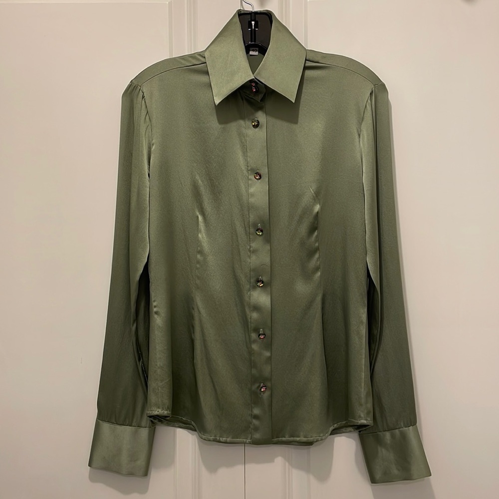 Domenico Vacca Dark Green Button Front Blouse